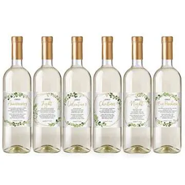 Printed Party Marriage Milestones, Greenery Wedding Firsts, 6 Wine Bottle Labels
