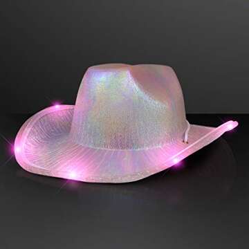 Light Up Iridescent Pink Space Cowgirl Hat, Light Up Cowboy Hat with Pink LEDs