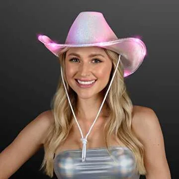 Light Up Iridescent Pink Space Cowgirl Hat, Light Up Cowboy Hat with Pink LEDs