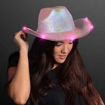 Light Up Iridescent Pink Space Cowgirl Hat, Light Up Cowboy Hat with Pink LEDs