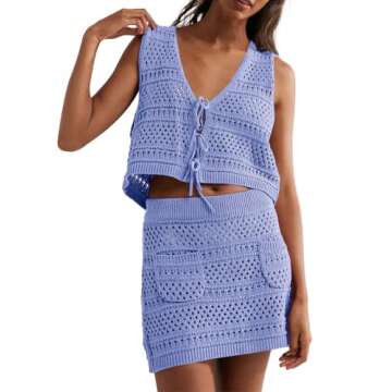 Chic Saodimallsu Women's Crochet Swim Cover Up 2 Piece Set - Perfect for Beach Days