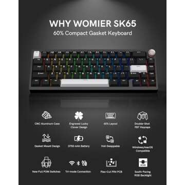 Womier SK65 Wireless Mechanical Gaming Keyboard - Hot Swappable, RGB Backlit