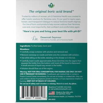 pH-D Feminine Health - Instant Odor Rinse with Boric Acid for Vaginal Odor - Vegan, Paraben-Free, Cruelty-Free (3 Fl Oz (Pack of 1)
