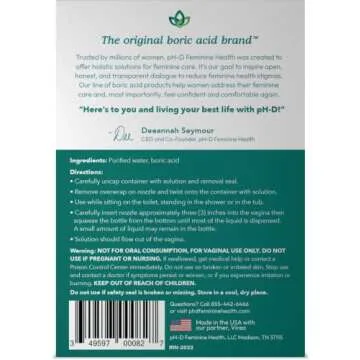 pH-D Feminine Health - Instant Odor Rinse with Boric Acid for Vaginal Odor - Vegan, Paraben-Free, Cruelty-Free (3 Fl Oz (Pack of 1)