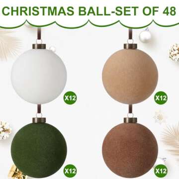 Sotiff Christmas Tree Decorations 2.4 Inch Velvet Christmas Balls Christmas Ornaments Balls for Family Holiday Wedding Party Xmas Tree Hanging Decoration (Multicolor,48 Pcs)