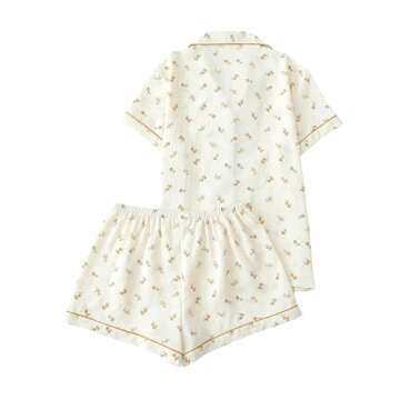Remidoo Women's Floral PJ Set Short Sleeve 2 Piece Button Up Pajamas Sleepwear Yellow X-Small