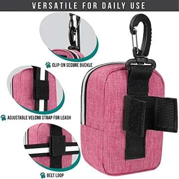 PetAmi Dog Poop Bag Holder For Leash, Dog Pet Waste Bag Dispenser For Poop With Clip For Doggie Puppy Walking Accessories Travel Camping, Dog Treat Pouch Supplies Must Have With Doggy Bag Roll, Pink