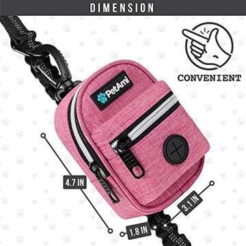 PetAmi Dog Poop Bag Holder For Leash, Dog Pet Waste Bag Dispenser For Poop With Clip For Doggie Puppy Walking Accessories Travel Camping, Dog Treat Pouch Supplies Must Have With Doggy Bag Roll, Pink