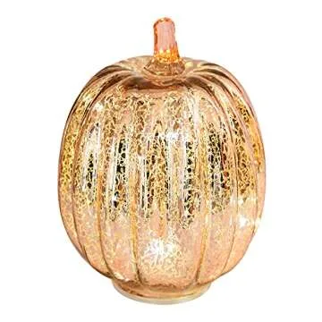 Romingo Mercury Glass Pumpkin Light with Timer for Halloween Pumpkin Decorations Fall and Thanksgiving Decor, Rose Gold, 7.5 inches