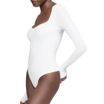 PUMIEY White Long Sleeve Bodysuit for Women