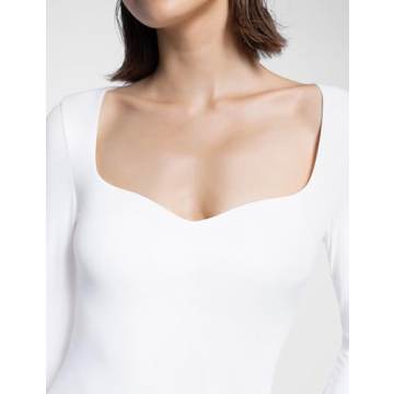 PUMIEY White Long Sleeve Bodysuit for Women
