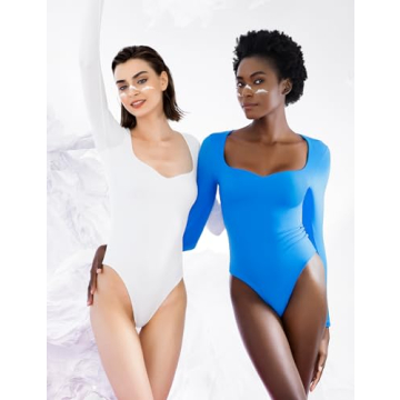 PUMIEY White Long Sleeve Bodysuit for Women