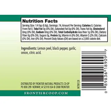 Frontier Seasoning Blends, Salt-Free Lemon Pepper, 2.08-Ounce Bottle