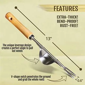 Betus Manual Hand Weeder - Bend-Proof Leverage Base for Super Easy Weed Removal & Deeper Digging - Sturdy Chrome Plated Steel - Compact Garden Weed Puller Tool for Yard Lawn and Farm
