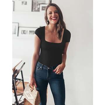 Chunpin Sexy Square Neck Bodysuit - Black for Women