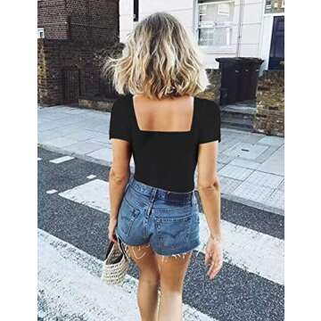 Chunpin Sexy Square Neck Bodysuit - Black for Women