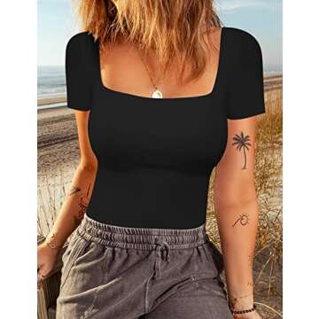 Chunpin Sexy Square Neck Bodysuit - Black for Women