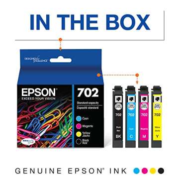 EPSON 702 DURABrite Ultra Ink Standard Capacity Black & Color Cartridge Combo Pack (T702120-BCS) Wor...