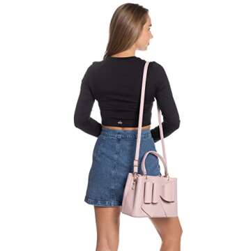 Like Dreams Women Jenna Elegant Bow Triple Compartment Vegan Leather Fashionable Satchel Handbag (Blush)