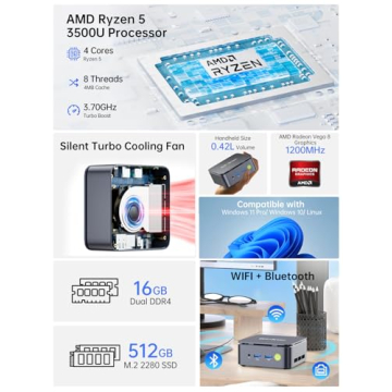 GMKtec G10 Mini PC Computer, Ryzen 5 3500U (Beats N150/3300U/3200U), 16GB RAM 512GB SSD 2.5GbE NIC L...
