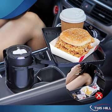 THIS HILL Cup Holder Tray for Car, 2 in 1 Detachable Car Food Table Tray with Solid Base & Phone Slo...