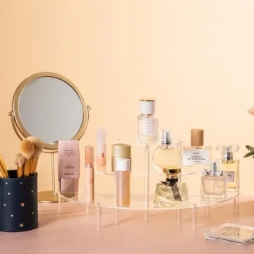 2PACKS Acrylic Display Risers, 3 Tier Clear Cupcake Stand Risers, Perfume Stand Organizer, Half Moon Dessert Stand, HENABLE Shelf Risers for Display Stands for Food, Amiibo Funko POP Figure (2half