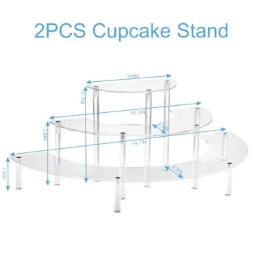 2PACKS Acrylic Display Risers, 3 Tier Clear Cupcake Stand Risers, Perfume Stand Organizer, Half Moon Dessert Stand, HENABLE Shelf Risers for Display Stands for Food, Amiibo Funko POP Figure (2half