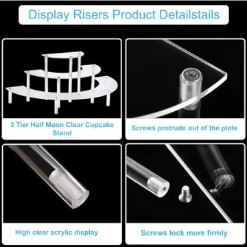 2PACKS Acrylic Display Risers, 3 Tier Clear Cupcake Stand Risers, Perfume Stand Organizer, Half Moon Dessert Stand, HENABLE Shelf Risers for Display Stands for Food, Amiibo Funko POP Figure (2half