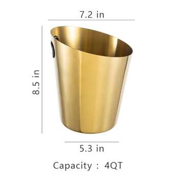 Stainless Steel Champagne Bucket - Stainless-Steel Beverage Tub - Diagonal Ice Bucket with Handle fo...