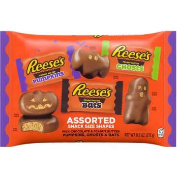 REESE'S Assorted Milk Chocolate Peanut Butter Snack Size Shapes Candy, Halloween, 9.6 oz Variety Bag