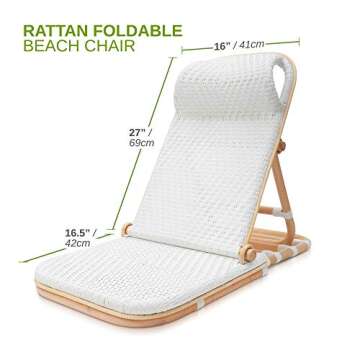 Beach Chair Lounger, Adjustable - Folding Bamboo Loungers - Portable Rattan Chairs for Patio, Pool or Sun Deck - Outdoor Gear and Accessories for Picnics and Lawn Concerts