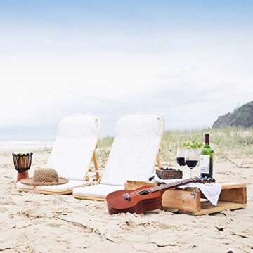 Beach Chair Lounger, Adjustable - Folding Bamboo Loungers - Portable Rattan Chairs for Patio, Pool or Sun Deck - Outdoor Gear and Accessories for Picnics and Lawn Concerts