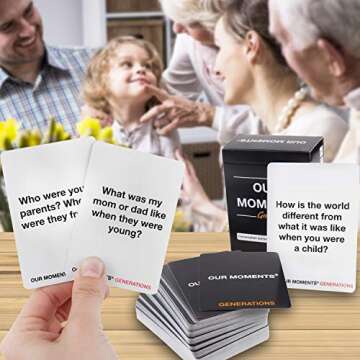 OUR MOMENTS Generations Game: 100 Conversation Starters for Grandparents & Grandchildren, Portable Cardstock Tabletop Game for Family Dinner, Car, Camping, Road Trip