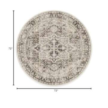 RUGGABLE Kamran Washable Rug - 6ft Round Rug - Vintage Washable Round for Area Rug, Living Room, Bedroom, Dining Room, Kitchen - Non-Slip Pad - Stain & Water Resistant (Cushioned Pad) - Coral 6’