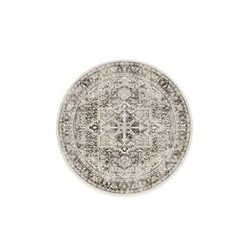 RUGGABLE Kamran Washable Rug - 6ft Round Rug - Vintage Washable Round for Area Rug, Living Room, Bedroom, Dining Room, Kitchen - Non-Slip Pad - Stain & Water Resistant (Cushioned Pad) - Coral 6’