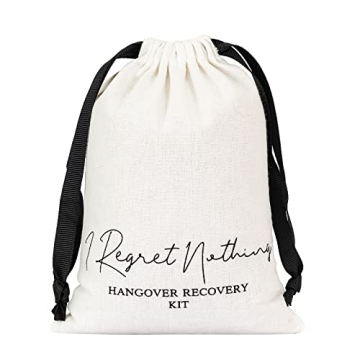 10 Pack Hangover Kit Party Favor Bags - Cotton Muslin Drawstring Bags