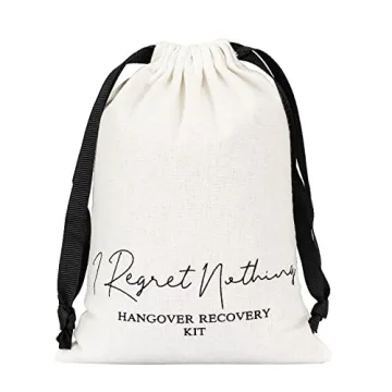 10 Pack Hangover Kit Party Favor Bags - Cotton Muslin Drawstring Bags