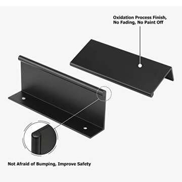 Peaha 10 Pack Kitchen Cabinet Handles 3-3/4 inch Black Pulls for Dresser Drawers Door Edge Finger Pull Aluminum Alloy Hardware
