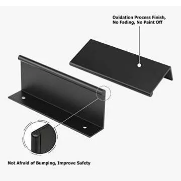 Peaha 10 Pack Kitchen Cabinet Handles 3-3/4 inch Black Pulls for Dresser Drawers Door Edge Finger Pull Aluminum Alloy Hardware