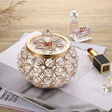 Hipiwe Crystal Jewelry Box with Glass Lid Small Trinket Organizer Mirrored Treasure Box Ring Holder ...