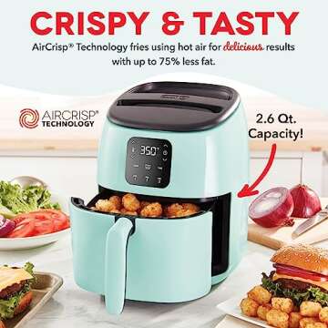DASH Tasti-Crisp™ Electric Air Fryer Oven, 2.6 Qt., Aqua – Compact Air Fryer for Healthier Food ...
