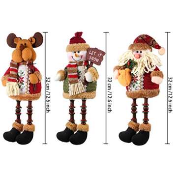 Sumind 3-Piece Christmas Santa Claus, Snowman & Reindeer Ornament Set - Long Legs Table & Fireplace ...