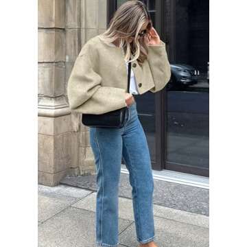 CHARTOU Women Cropped Wool Blend Pea Coat Short Jacket Peacoat Long Sleeve Button Down Crop Jacket (...