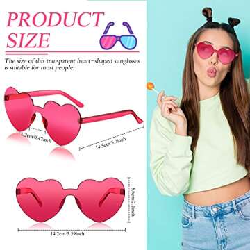 TOODOO 5 Pairs Heart Shaped Rimless Sunglasses for Fun Parties