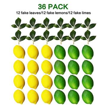 VEOAY Fake Fruit Artificial Lemons & Limes Decor Set - 36PCS with Leaves