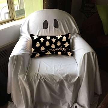 JXZYGMD Halloween Pillow Cover 12x20 Ghost Spooky Halloween Lumbar Pillow Covers Decorations Outdoor...
