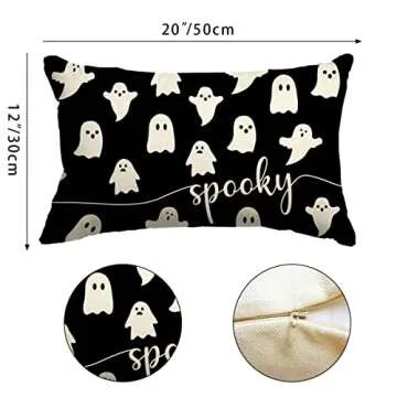 JXZYGMD Halloween Pillow Cover 12x20 Ghost Spooky Halloween Lumbar Pillow Covers Decorations Outdoor Halloween Pillows Decorative for Halloween Home Decor for Sofa