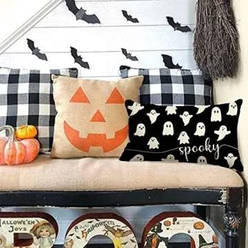 JXZYGMD Halloween Pillow Cover 12x20 Ghost Spooky Halloween Lumbar Pillow Covers Decorations Outdoor Halloween Pillows Decorative for Halloween Home Decor for Sofa