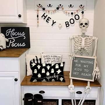 JXZYGMD Halloween Pillow Cover 12x20 Ghost Spooky Halloween Lumbar Pillow Covers Decorations Outdoor Halloween Pillows Decorative for Halloween Home Decor for Sofa