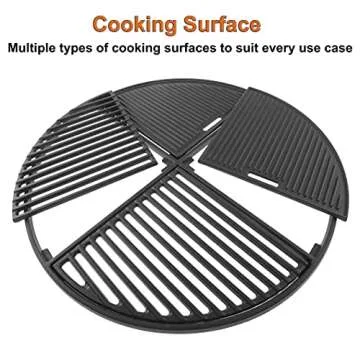 Cast Iron Grill Grate for Weber Original Kettle Premium 22" Charcoal Grill and Smoker, Replacement for Weber 22" Performer Premium Grill, Two types of cooking surface, Modular Fits 22" Grill